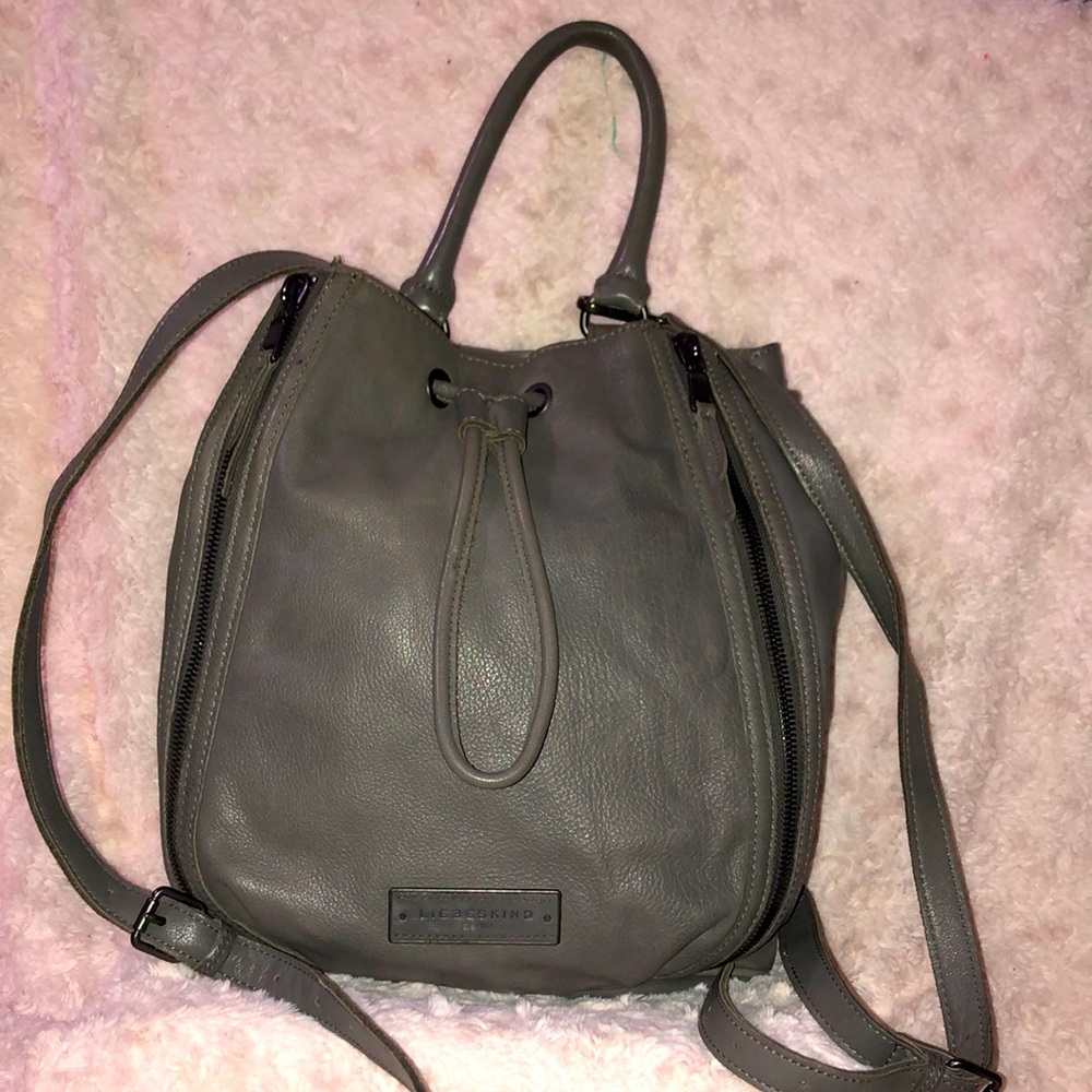 Liebeskind gray leather drawstring bucket/ backpack bag